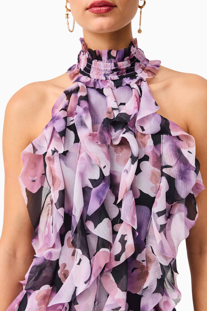 Solene Halter Gown in Purple Floral
