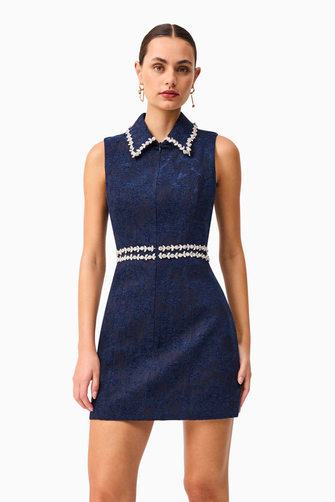 Melody Jacquard Mini Dress in Blue