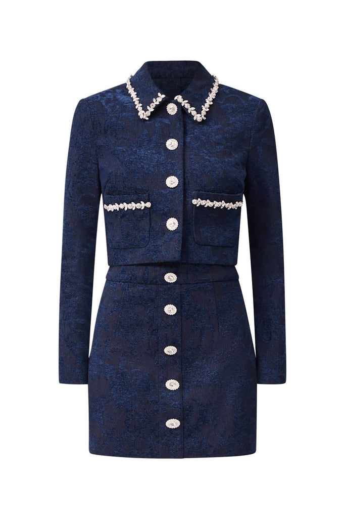 Melody Jacquard Top & Skirt Set in Blue