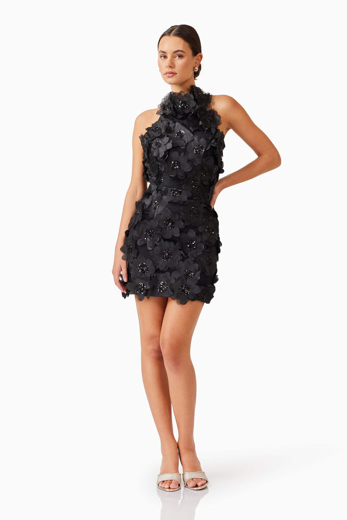 Cherry Blossom Mini Dress in Black