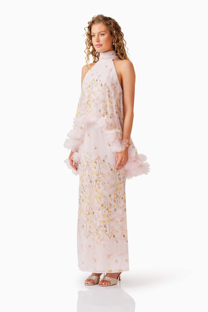 Tulsia Floral Cape Maxi Dress in Pink