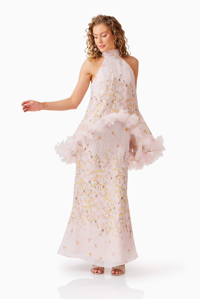 Tulsia Floral Cape Maxi Dress in Pink