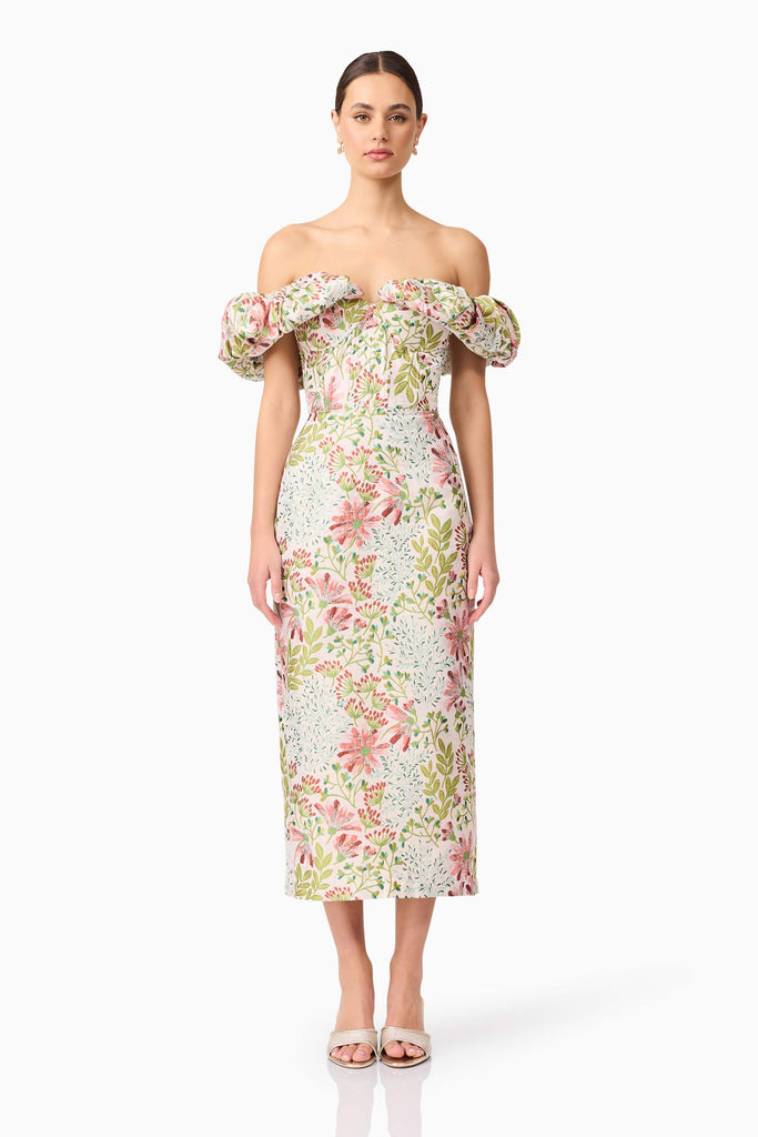 Calaantha Off The Shoulder Midi Dress in Floral