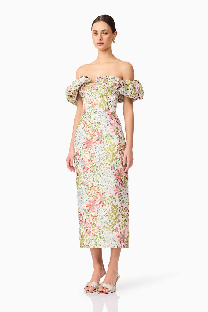 Calaantha Off The Shoulder Midi Dress in Floral