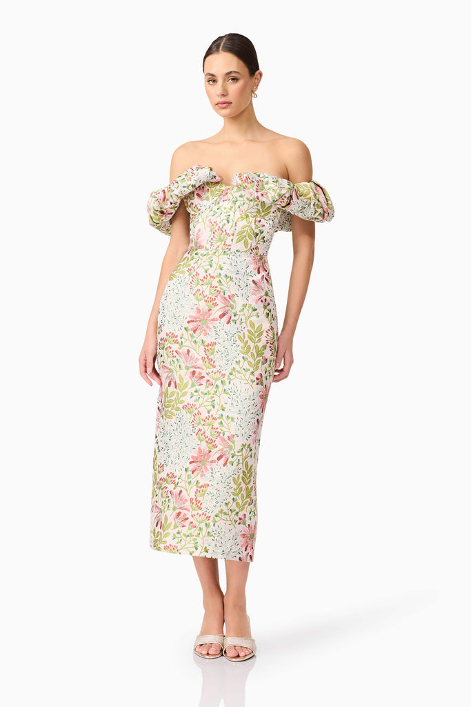 Calaantha Off The Shoulder Midi Dress in Floral
