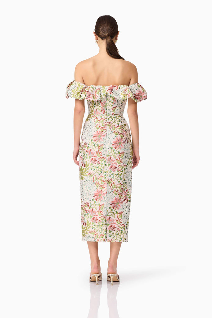 Calaantha Off The Shoulder Midi Dress in Floral