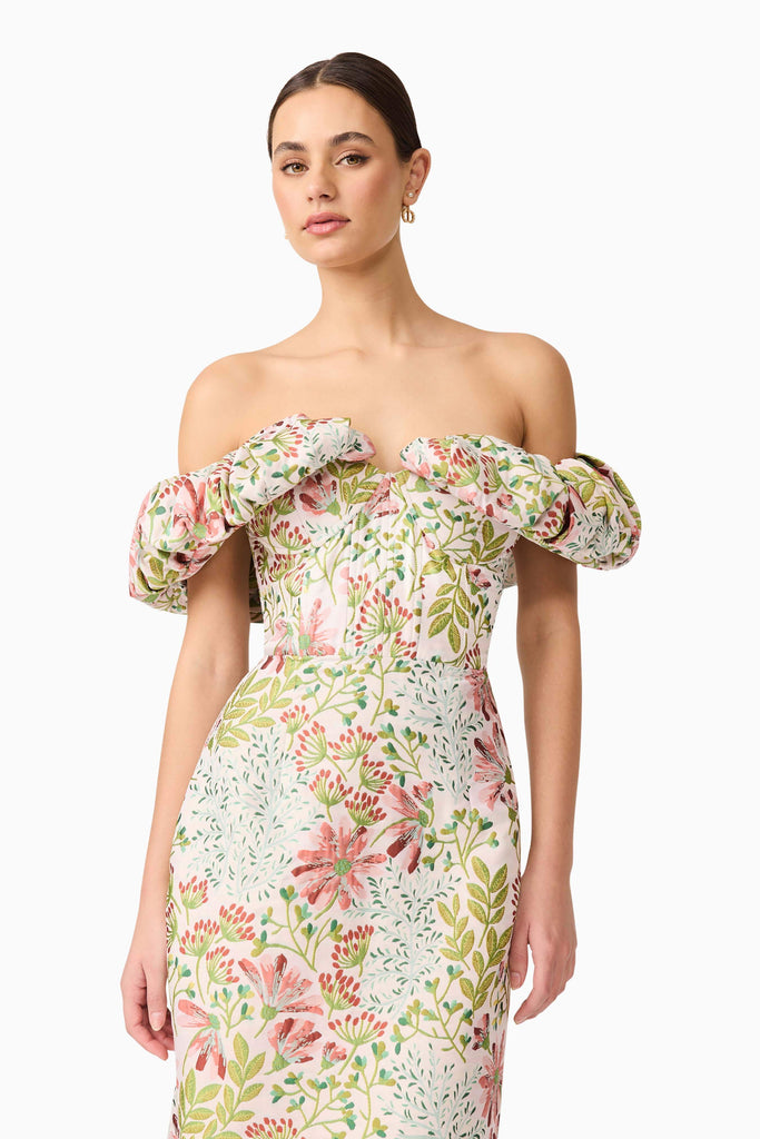 Calaantha Off The Shoulder Midi Dress in Floral