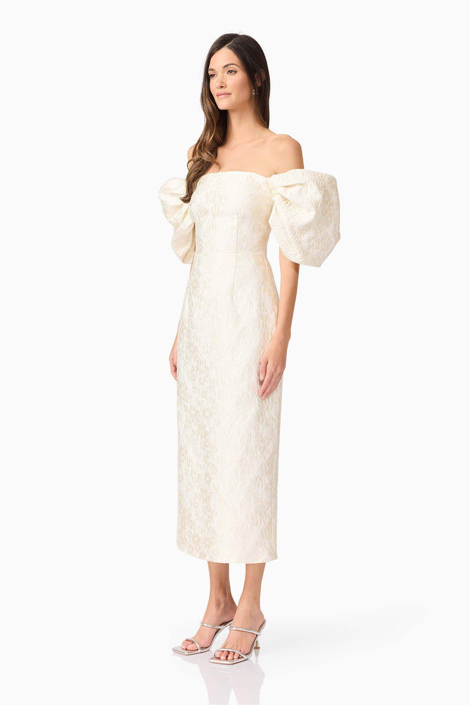 Galadirel Puff Sleeve Midi Dress in White
