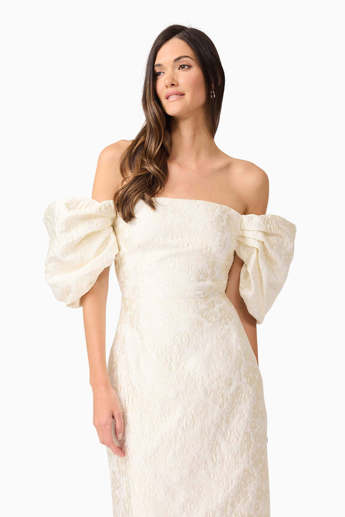 Galadirel Puff Sleeve Midi Dress in White