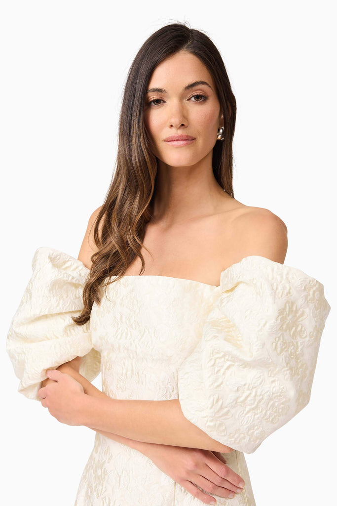 Galadirel Puff Sleeve Midi Dress in White