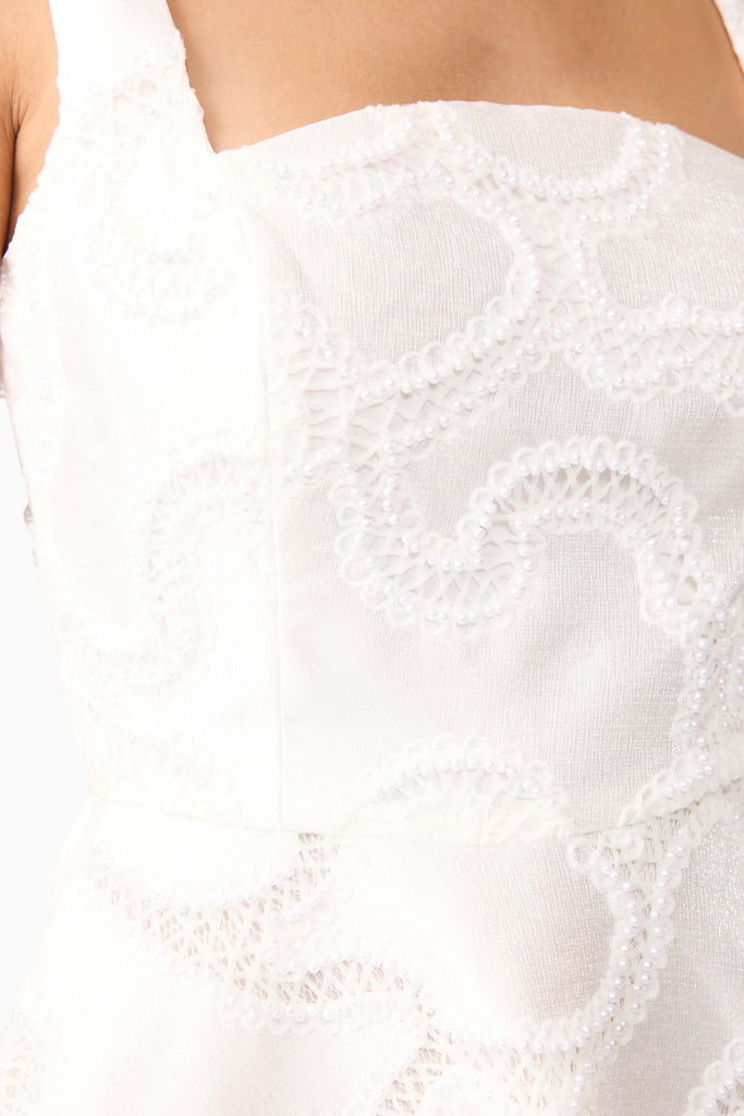 Elara Beaded Mini Dress in White