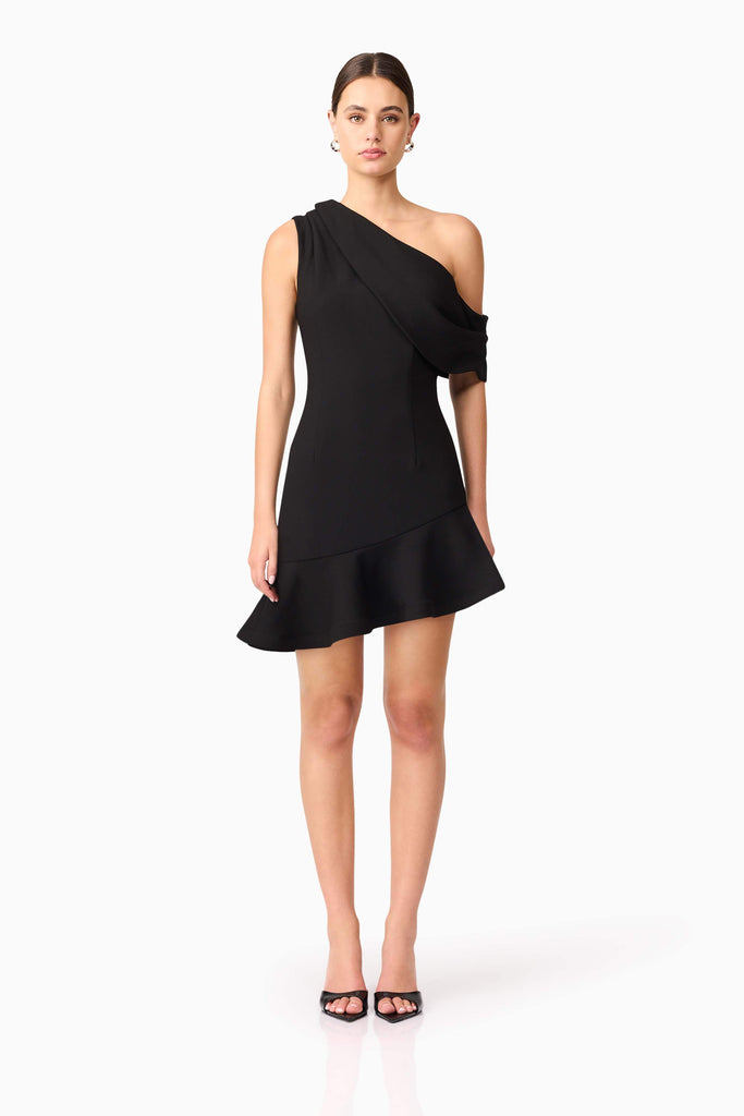 Ava Asymmetrical Mini Dress in Black