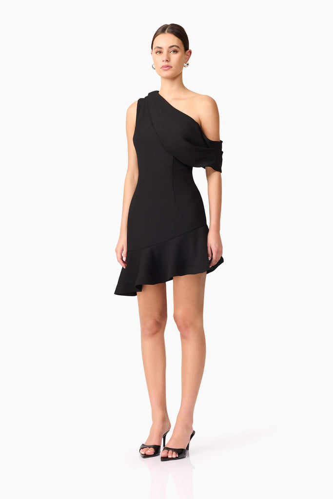Ava Asymmetrical Mini Dress in Black