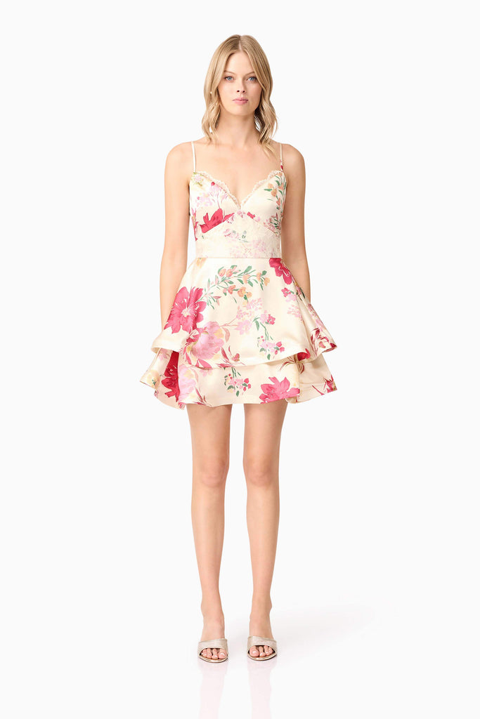 Rosalina Tiered Mini Dress in Floral