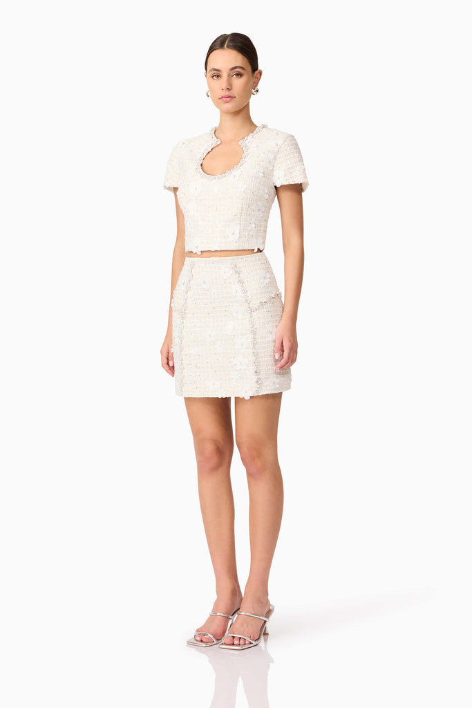 Ellouise Embellished Tweed Set in White