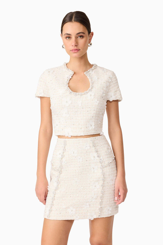 Ellouise Embellished Tweed Set in White