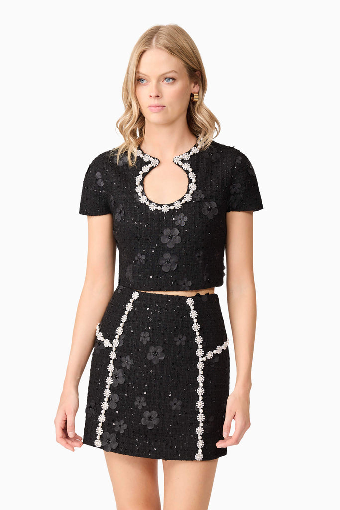 Ellouise Embellished Tweed Set in Black