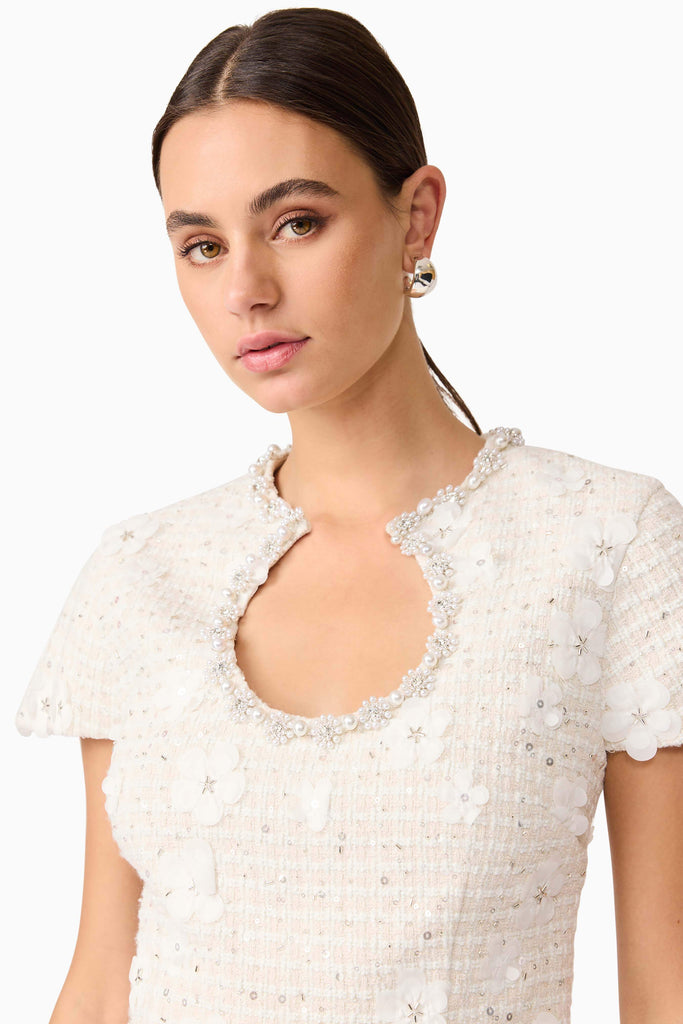 Ellouise Embellished Tweed Set in White