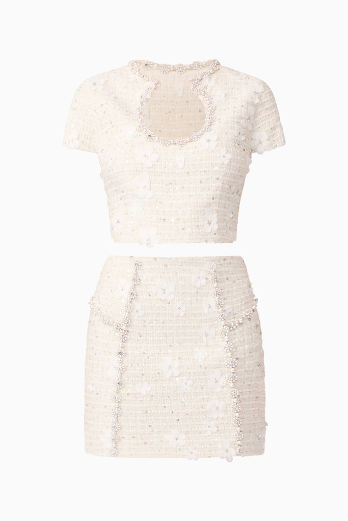 Ellouise Embellished Tweed Set in White