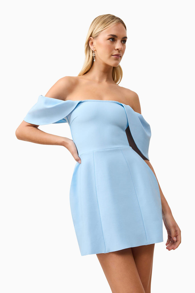 Fiona Off The Shoulder Mini Dress in Blue
