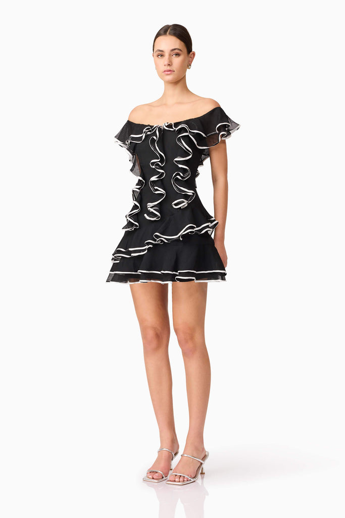 Melissa Tiered Mini Dress in Black