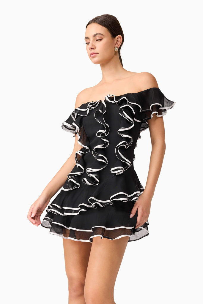 Melissa Tiered Mini Dress in Black