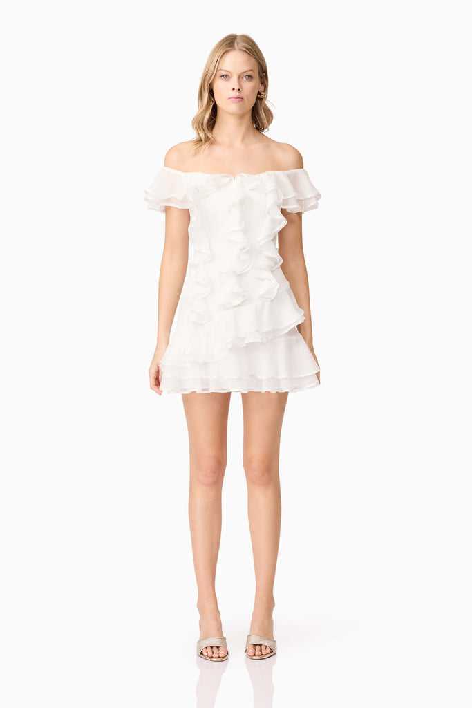 Melissa Tiered Mini Dress in White