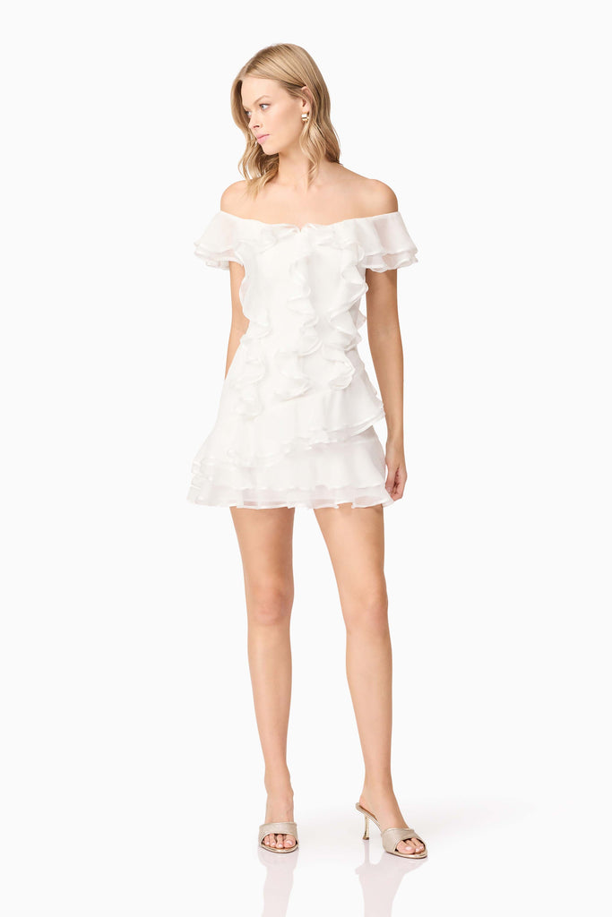 Melissa Tiered Mini Dress in White