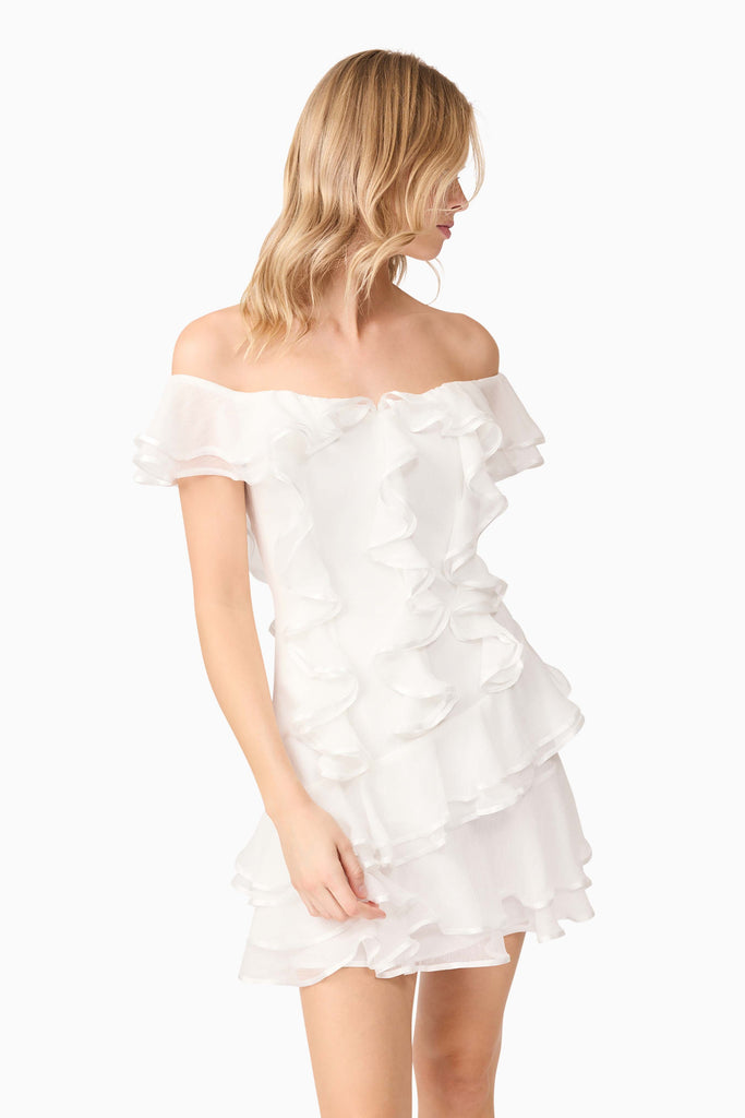 Melissa Tiered Mini Dress in White