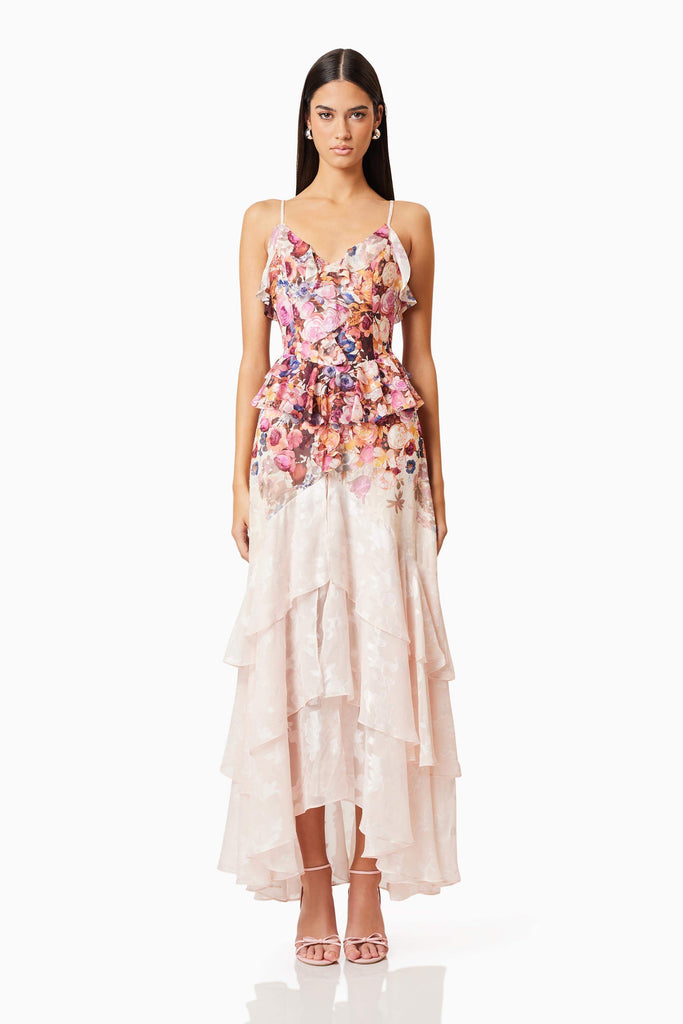 Perla Frilled Maxi Dress in Floral