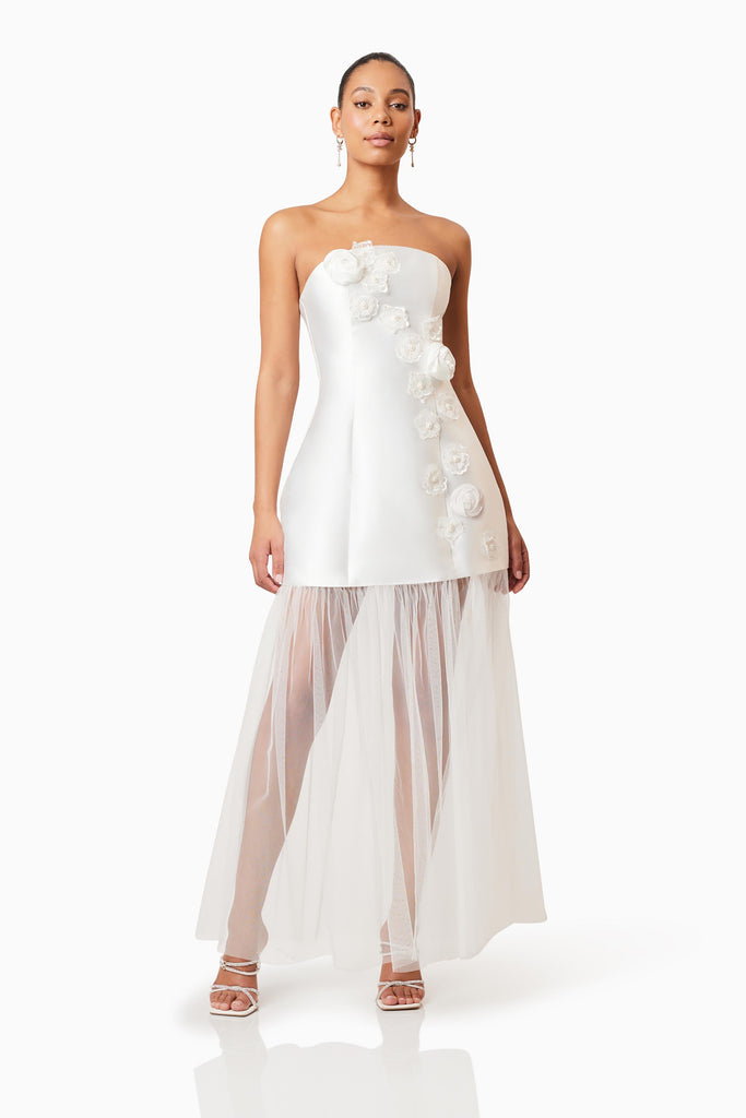 Oleander Strapless Maxi Dress In White