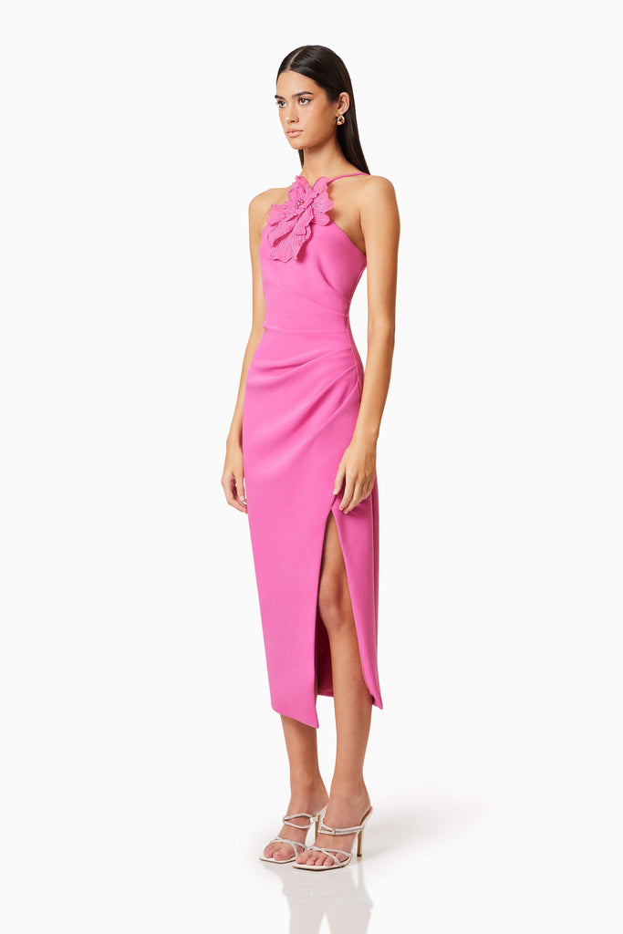 Janelle 3D Midi Dress In Pink