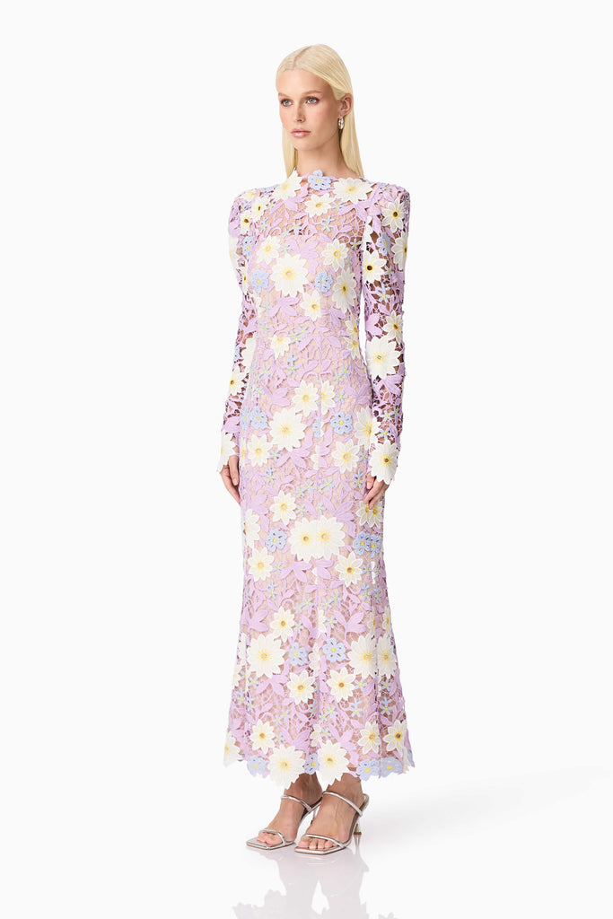 Sigrid Long Sleeve Midi Dress in Purple