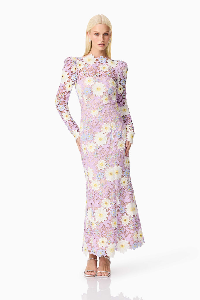 Sigrid Long Sleeve Midi Dress in Purple