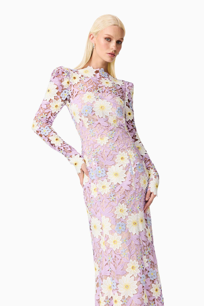 Sigrid Long Sleeve Midi Dress in Purple