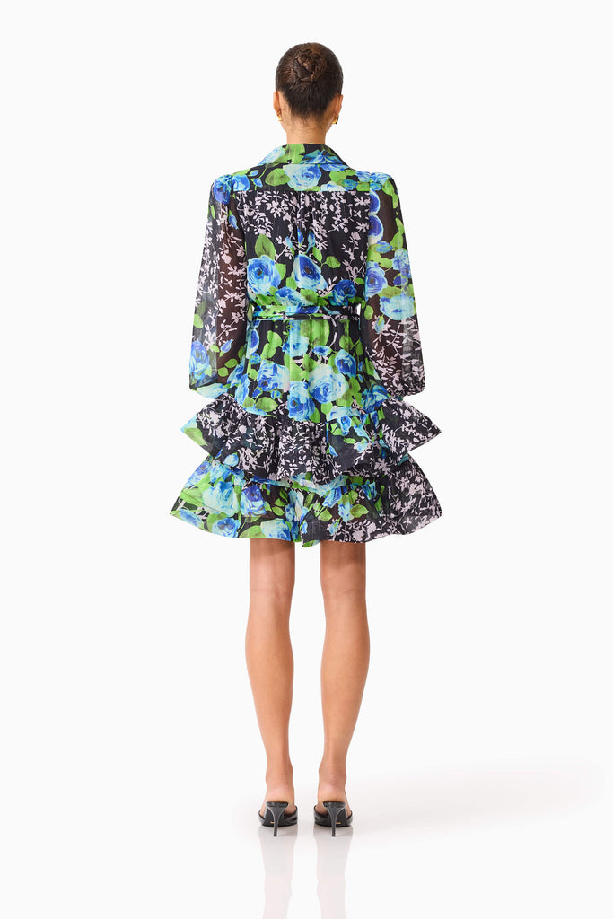 Briony Long Sleeve Mini Dress in Black Floral