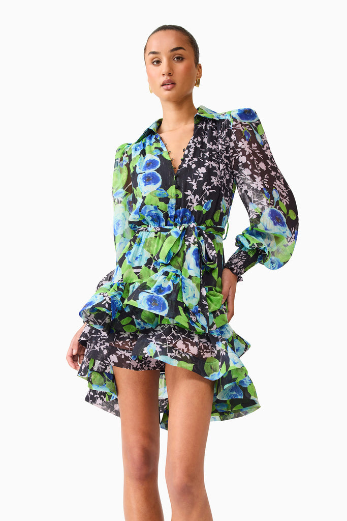 Briony Long Sleeve Mini Dress in Black Floral