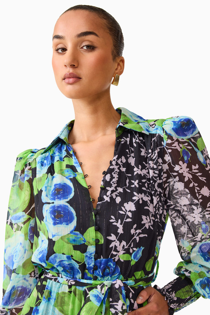 Briony Long Sleeve Mini Dress in Black Floral