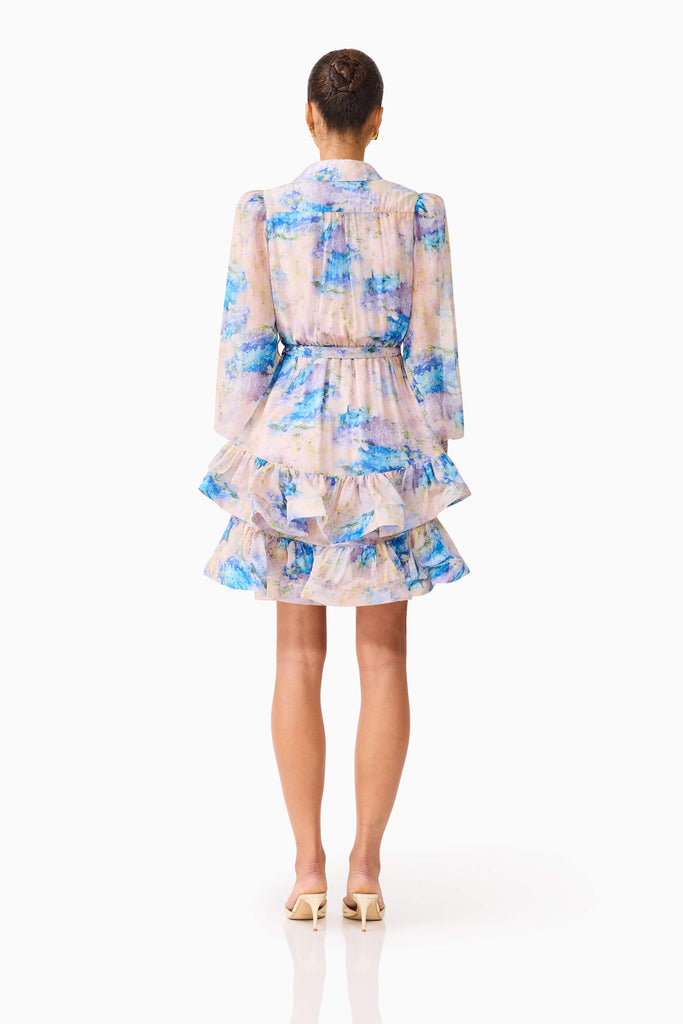 Briony Long Sleeve Mini Dress in Pink & Blue Floral