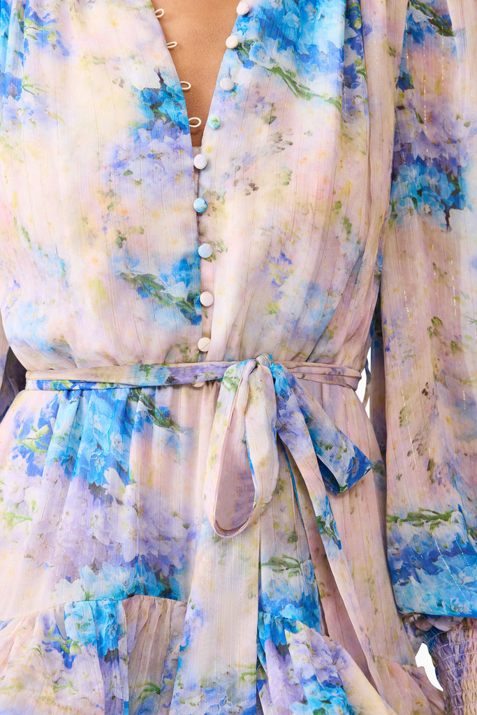 Briony Long Sleeve Mini Dress in Pink & Blue Floral