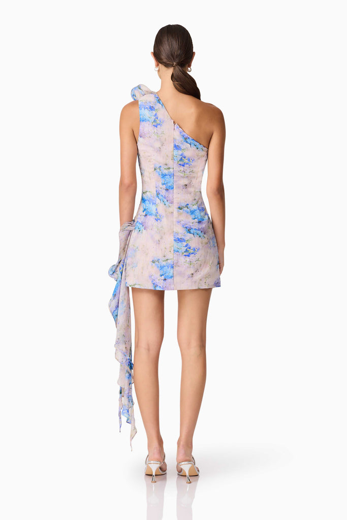 Briony Asymmetrical Mini Dress in Pink & Blue Floral