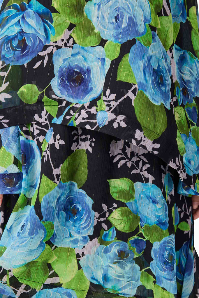 Briony Tiered Gown in Black & Blue Floral