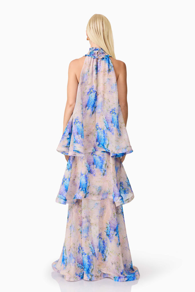 Briony Tiered Gown in Pink & Blue Floral