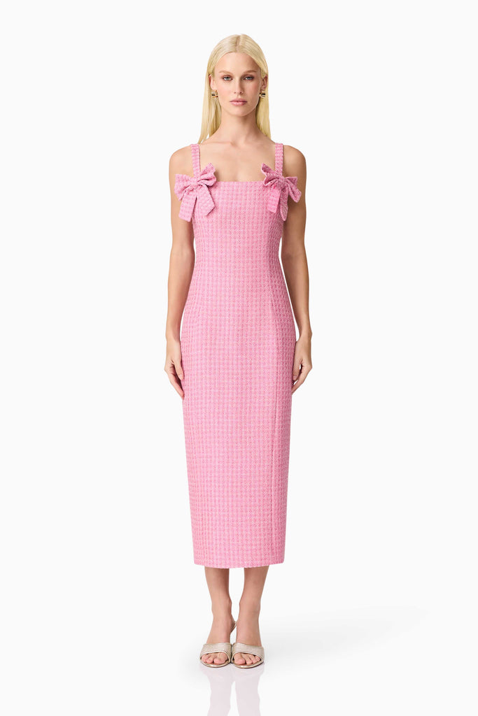 Alia Fitted Midi Dress In Pink