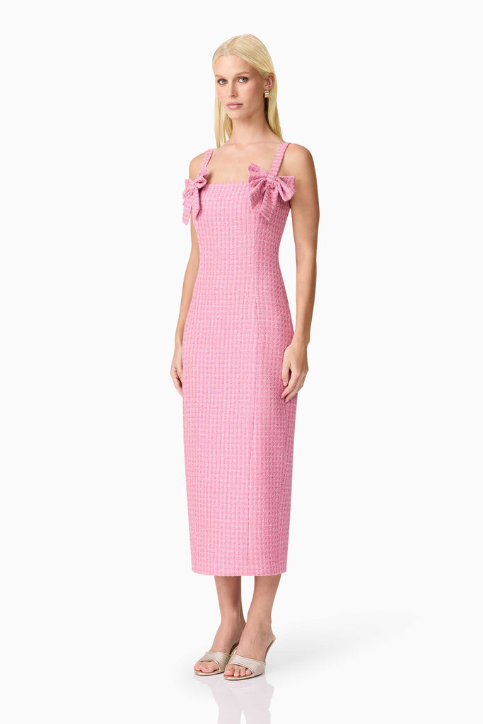 Alia Fitted Midi Dress In Pink