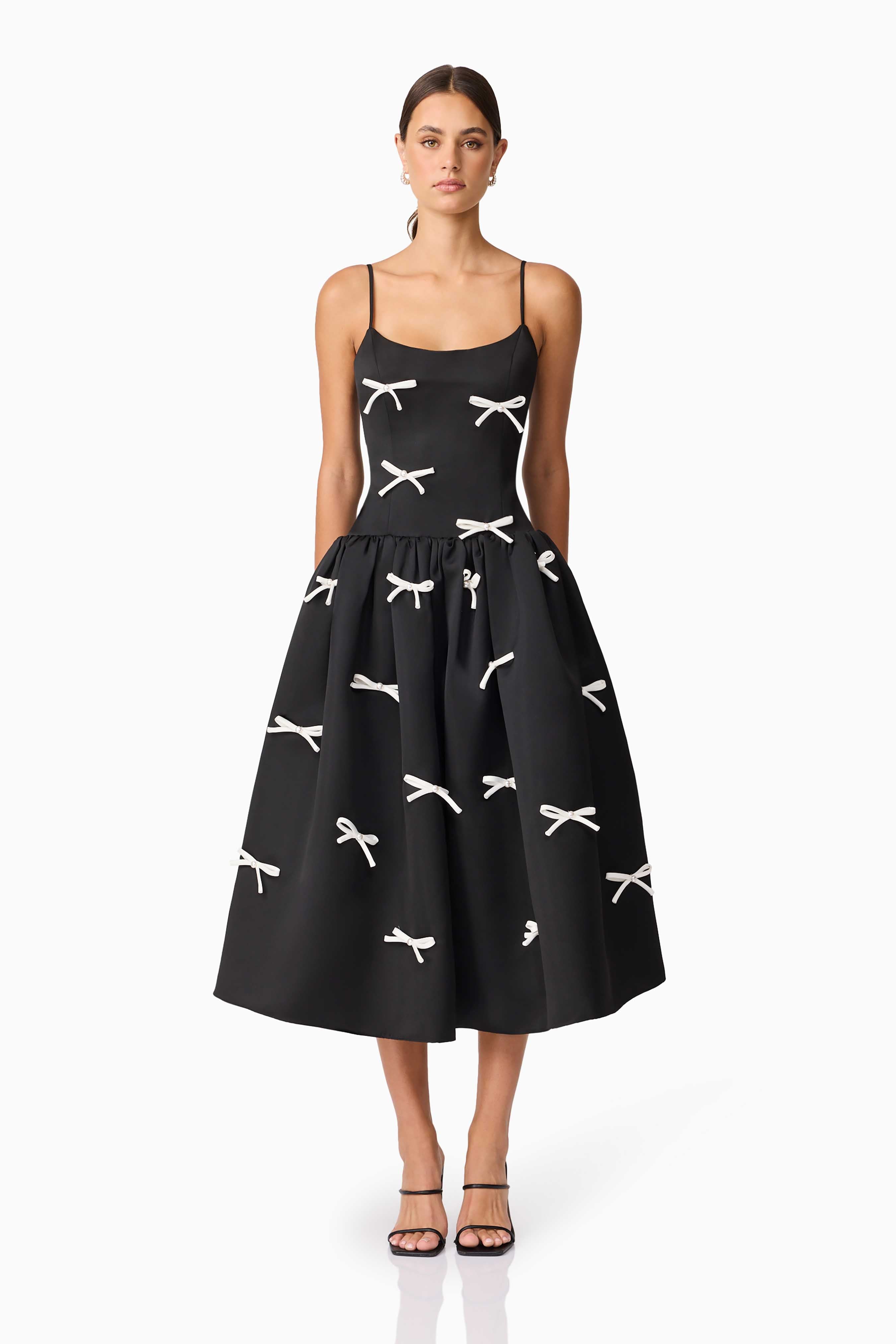 Ursula A-Line Midi Dress in Black