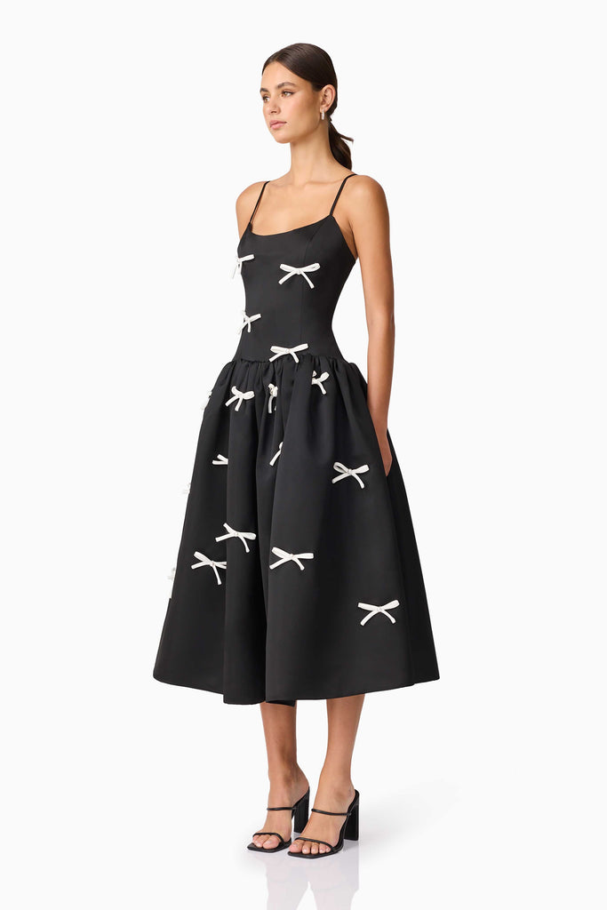 Ursula A-Line Midi Dress in Black