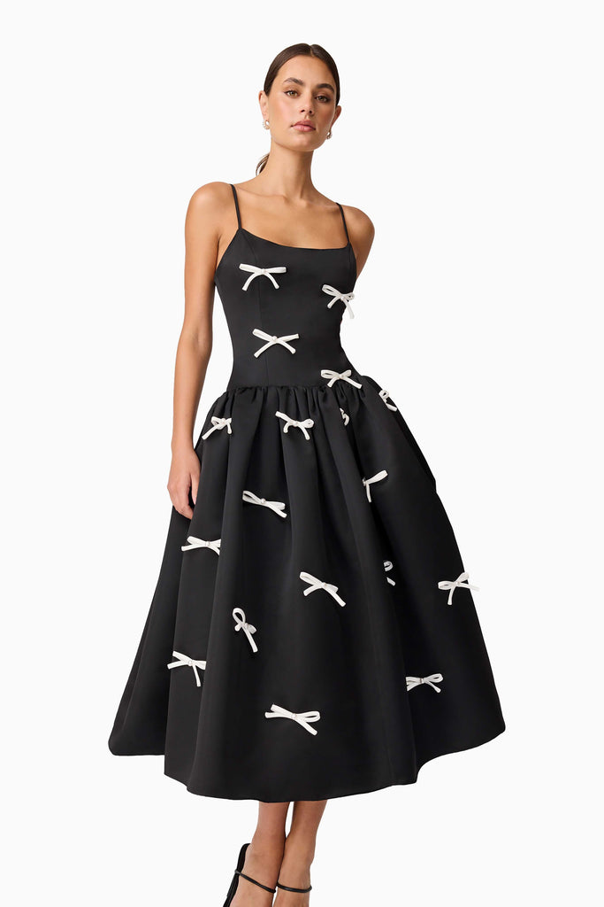 Ursula A-Line Midi Dress in Black