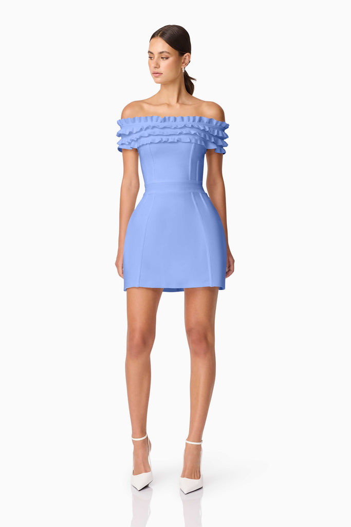 Sonya Off The Shoulder Mini Dress in Blue