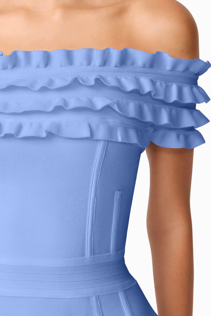 Sonya Off The Shoulder Mini Dress in Blue